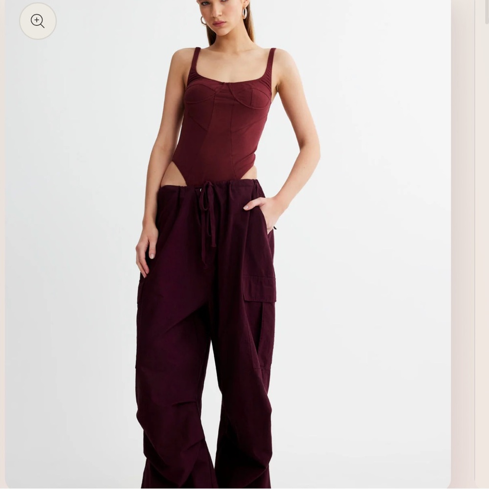 LIONESS Je T'aime Bodysuit Tank Sleeveless Burgundy Wine Women’s Size XL NEW